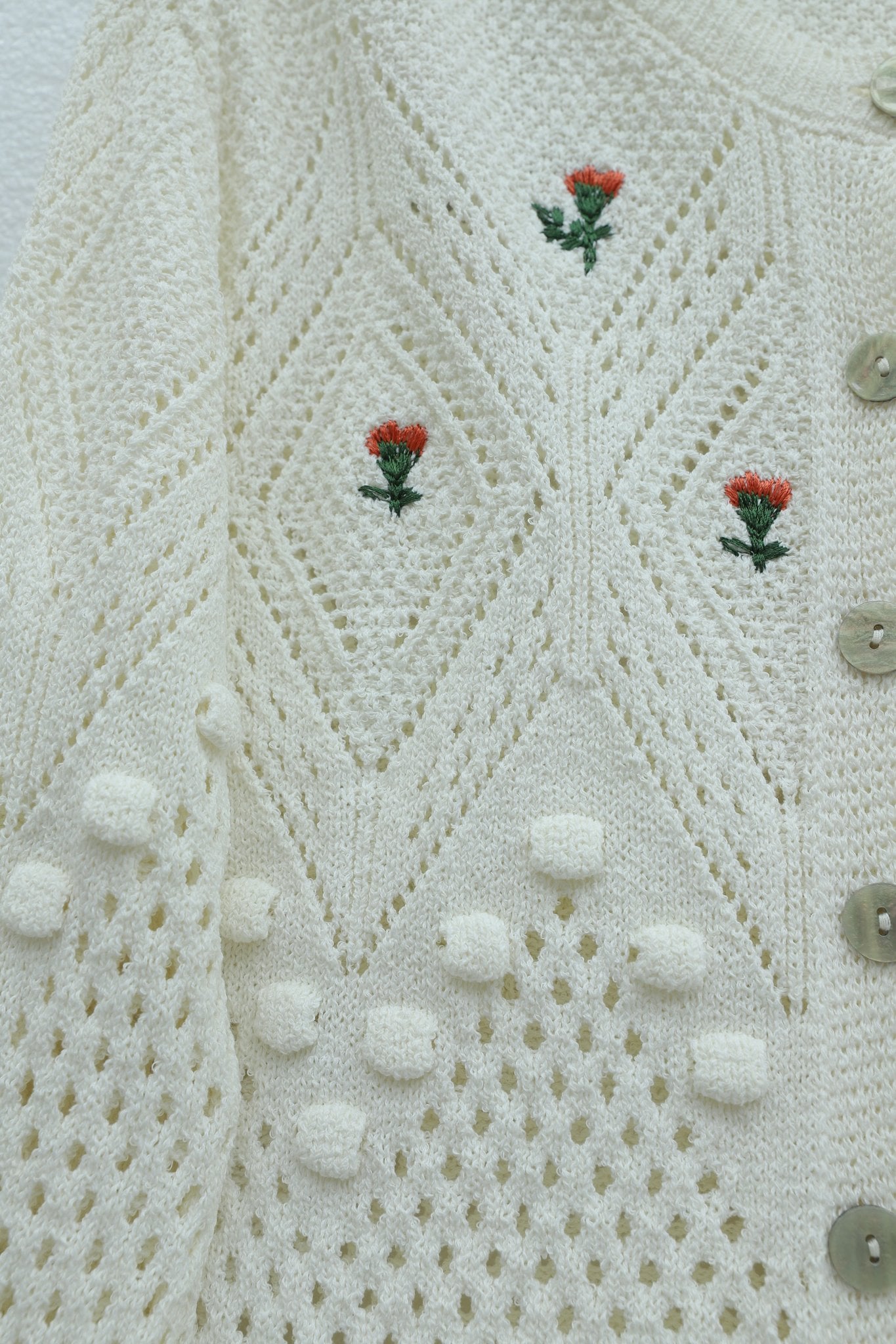 Women's Cream Knit Cardigan with Floral Embroidery and Pom-Pom Trim - Podyumplus - by Peralane - photo 6