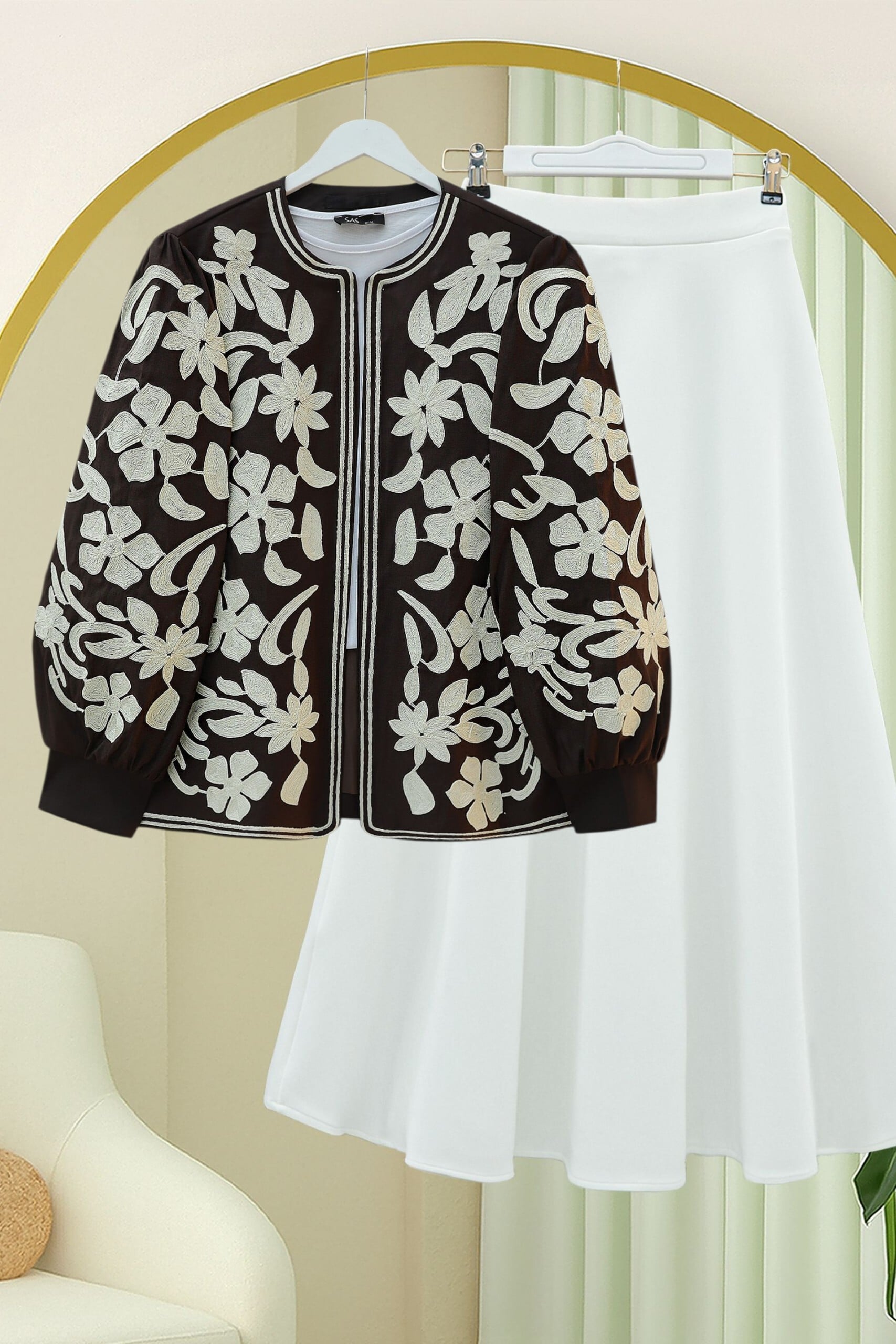 Embroidered Lined Cardigan for Women - Dark Brown - Podyumplus - by Peralane - photo 5