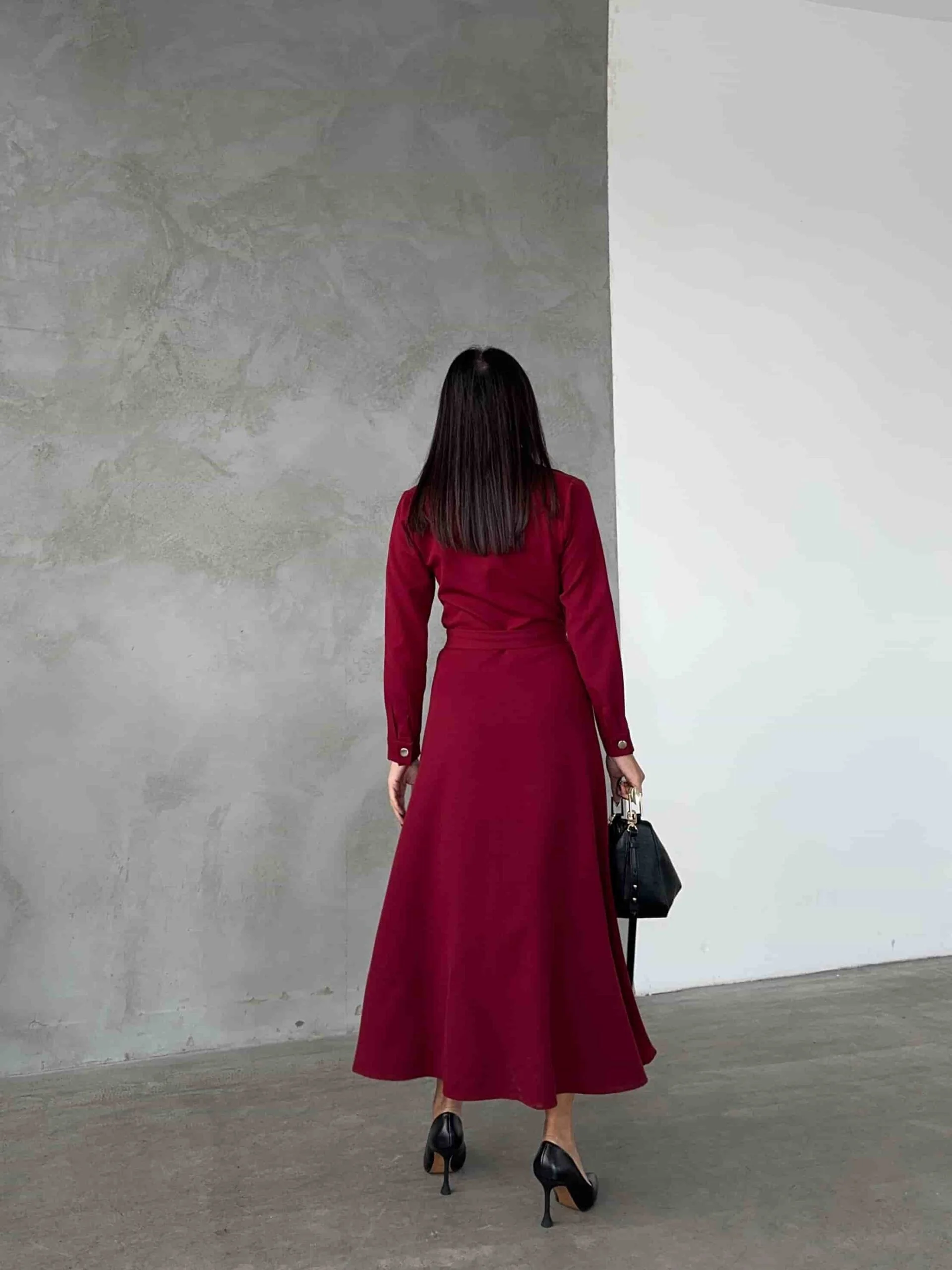 Bordo Cotton Shirt Dress with Belt for Women - My Bee - by Peralane - photo 3