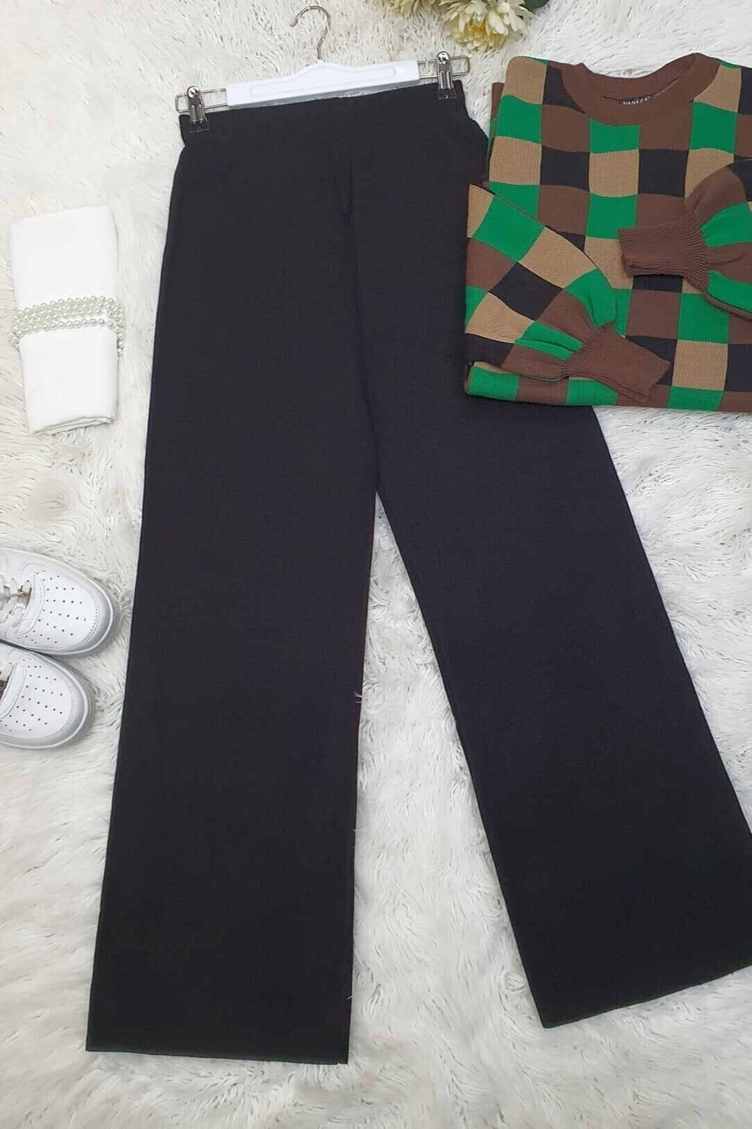 Women's Black Knit Lounge Pants with Elastic Waist - Podyumplus - by Peralane - photo 3