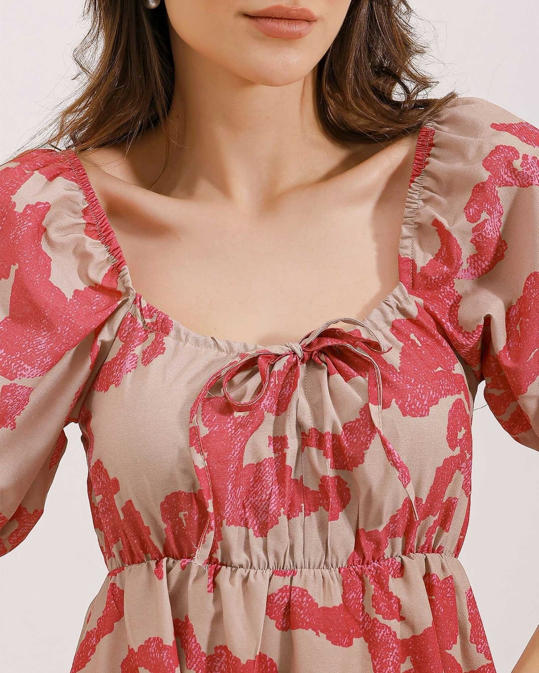 Fuchsia Floral Poplin Dress with Square Neckline - Bigdart - by Peralane - photo 3
