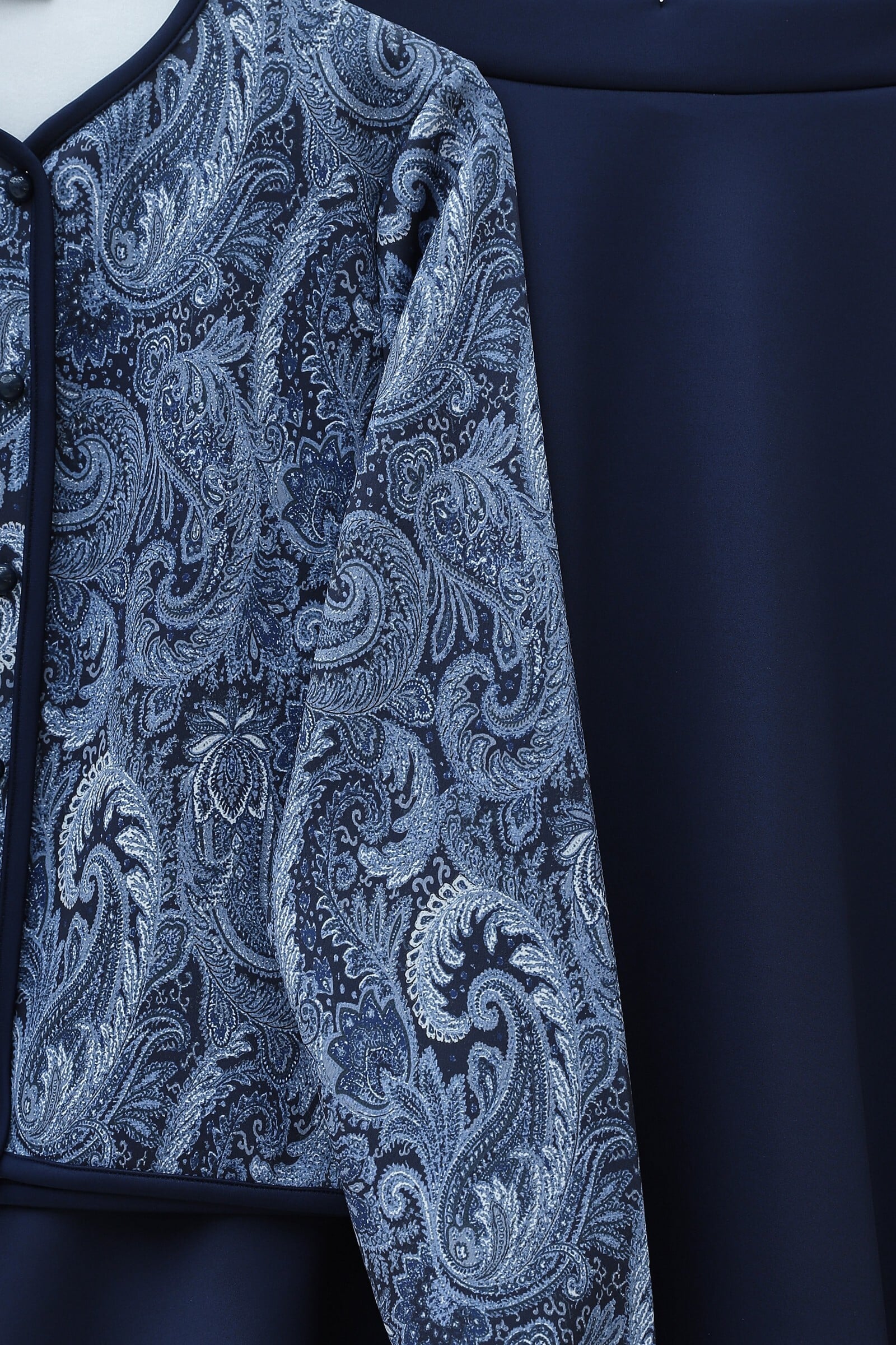 Navy Blue Ethnic Print Scuba Two-Piece Set with Jacket and Skirt - Podyumplus - by Peralane - photo 6