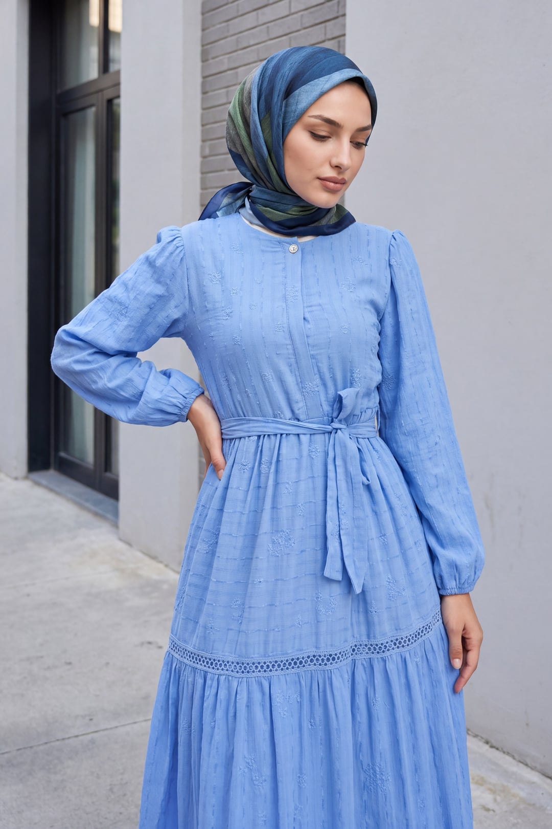 Ruffled Lace Trim Dress in Blue - Podyumplus - by Peralane - photo 2