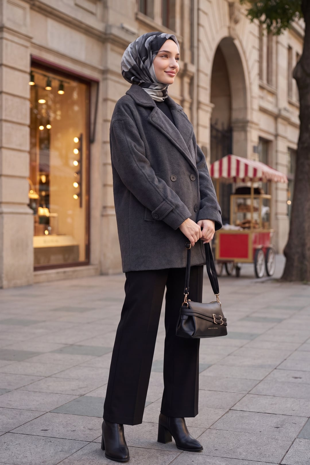 Women's Double-Breasted Wool Blend Coat - Anthracite - Bigdart - by Peralane - photo 4