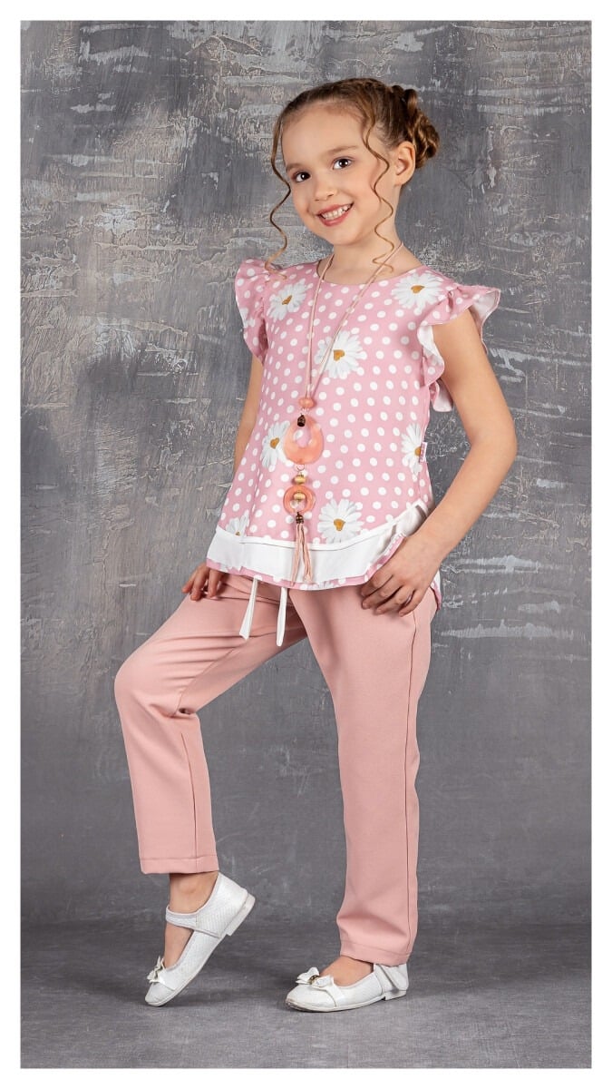 Girls' Polka Dot and Daisy Print Two-Piece Set - Pink - Tivido - by Peralane