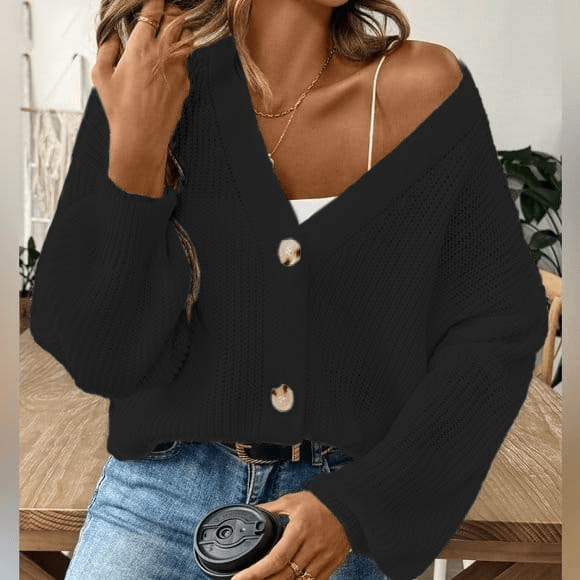 Women's Black Knit Cardigan with Button Detail - Janes - by Peralane - photo 9