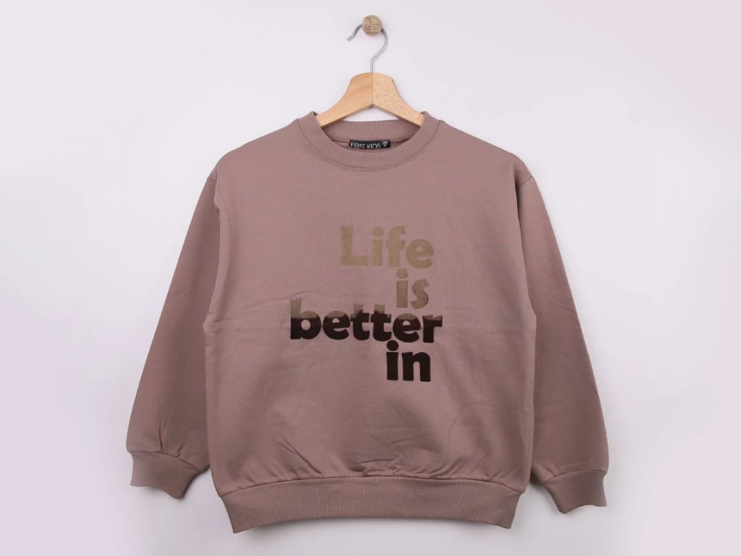 Life Print Girls Sweatshirt - Taupe - First Kids - by Peralane