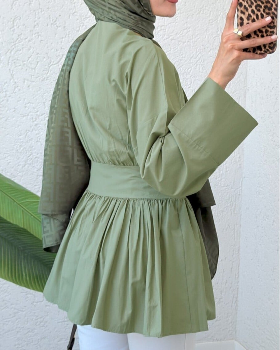 Belted Stone Button Tunic - Light Green - Podyumplus - by Peralane - photo 6