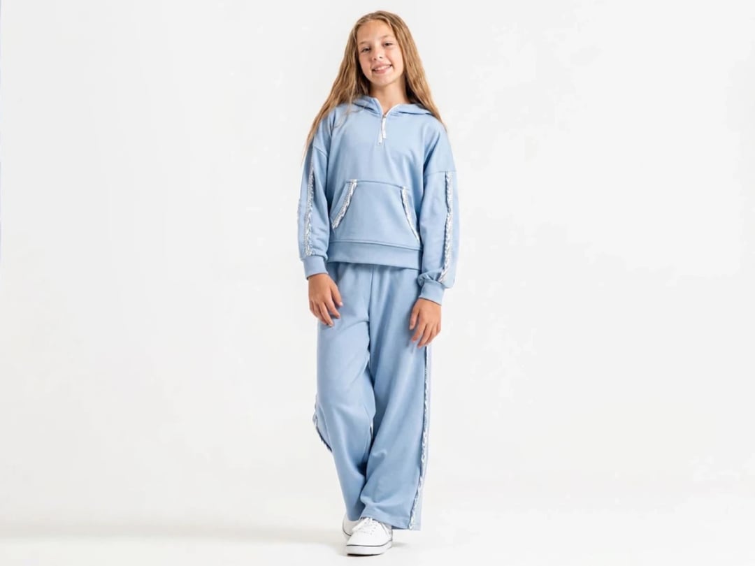 Girls' Hooded Loungewear Set with Braided Trim - Light Blue - ÖZ Bebe - by Peralane