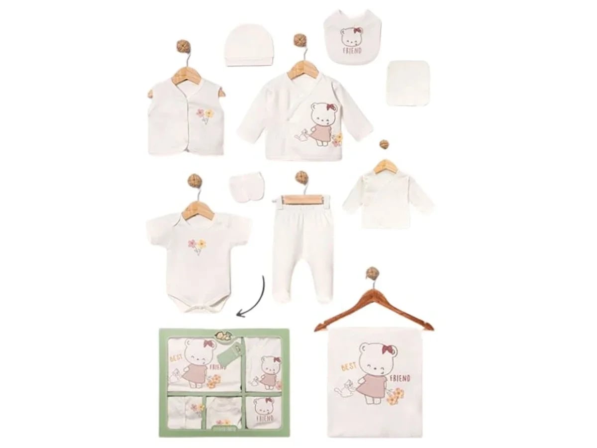 Newborn Baby Girl Gift Set with Bodysuit, Pants, Kimono, Vest, Bib, Hat, Washcloth, and Blanket - Powder - Baby Zuhu - by Peralane
