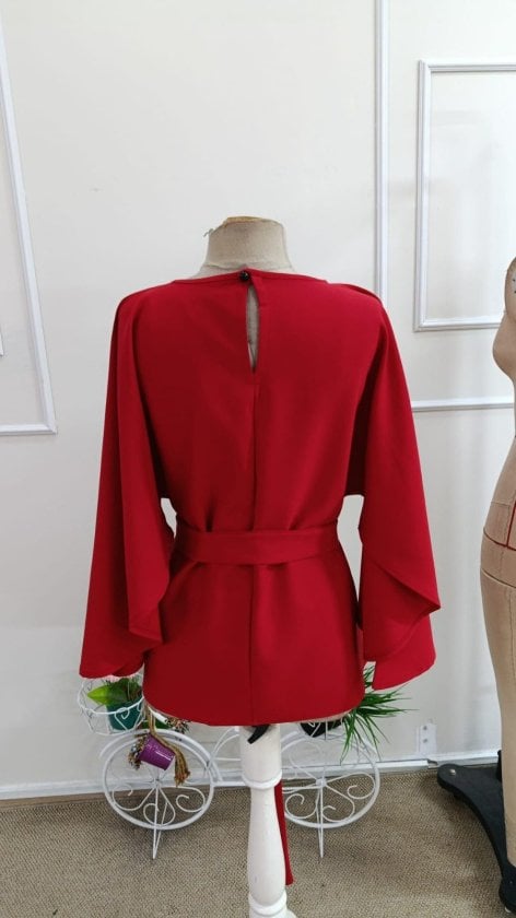 Women's Long Sleeve Round Neck Batwing Sleeve Belted Satin Blouse - Janes - by Peralane - photo 6