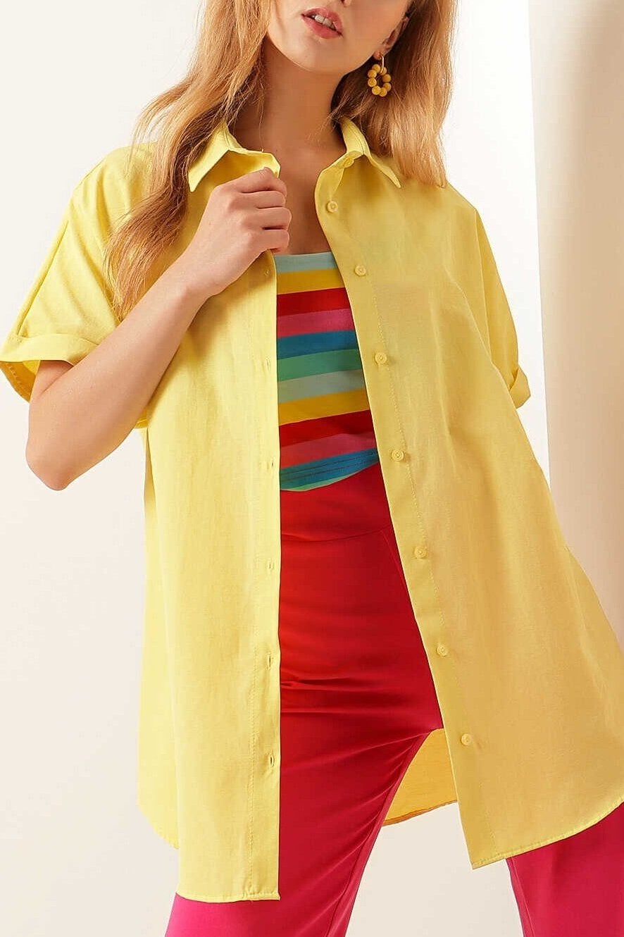 Oversize Short-Sleeve Blouse - Yellow - Bigdart - by Peralane