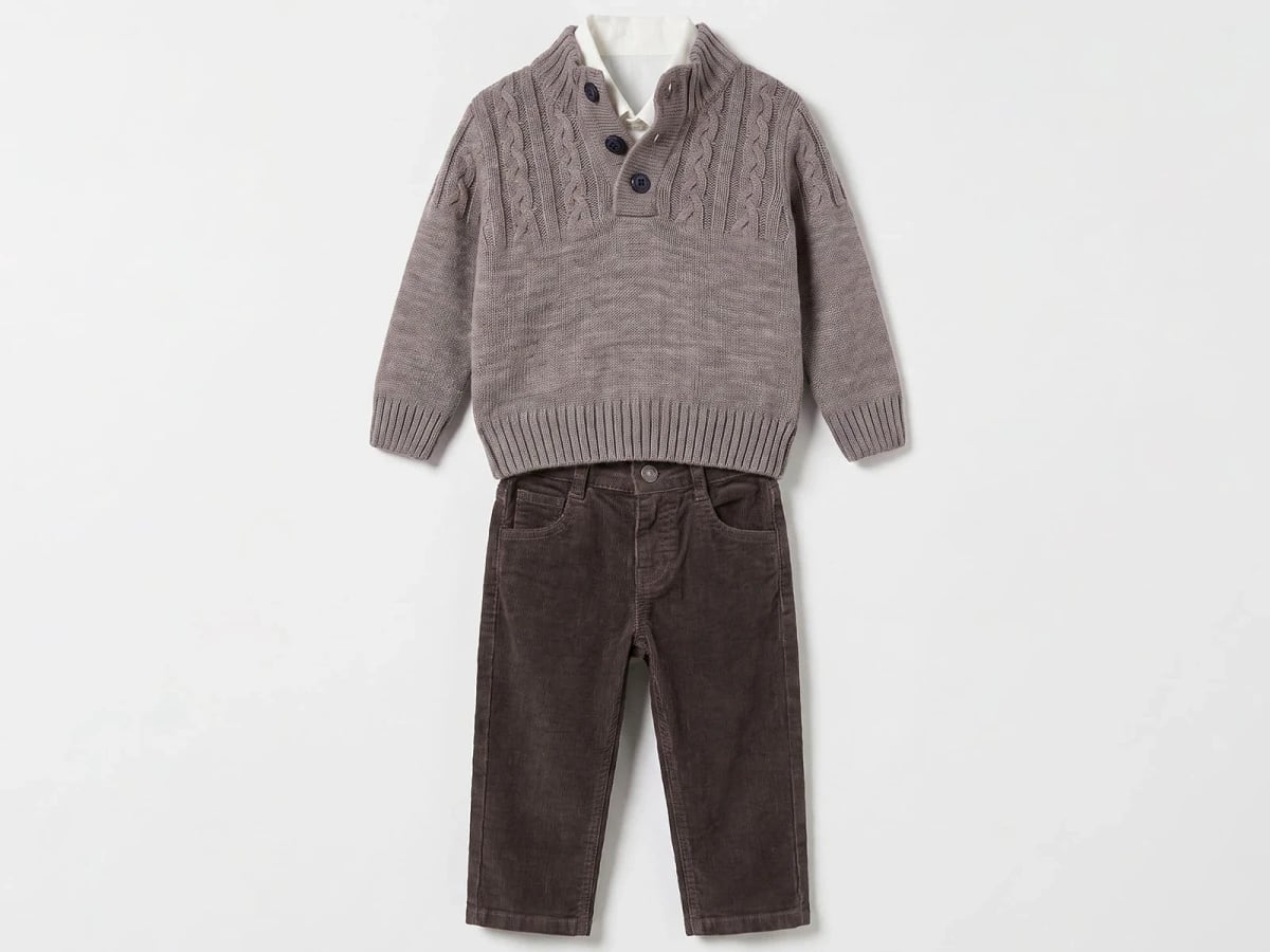 Boys' Cable-Knit Sweater and Corduroy Trousers Set - Canoz - by Peralane