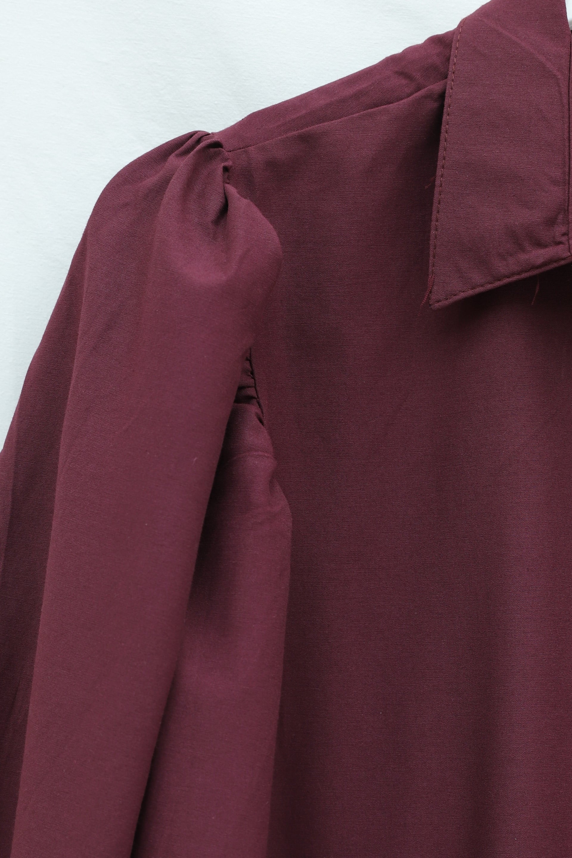 Burgundy Balloon Sleeve Buttoned Short Poplin Shirt - Podyumplus - by Peralane - photo 7