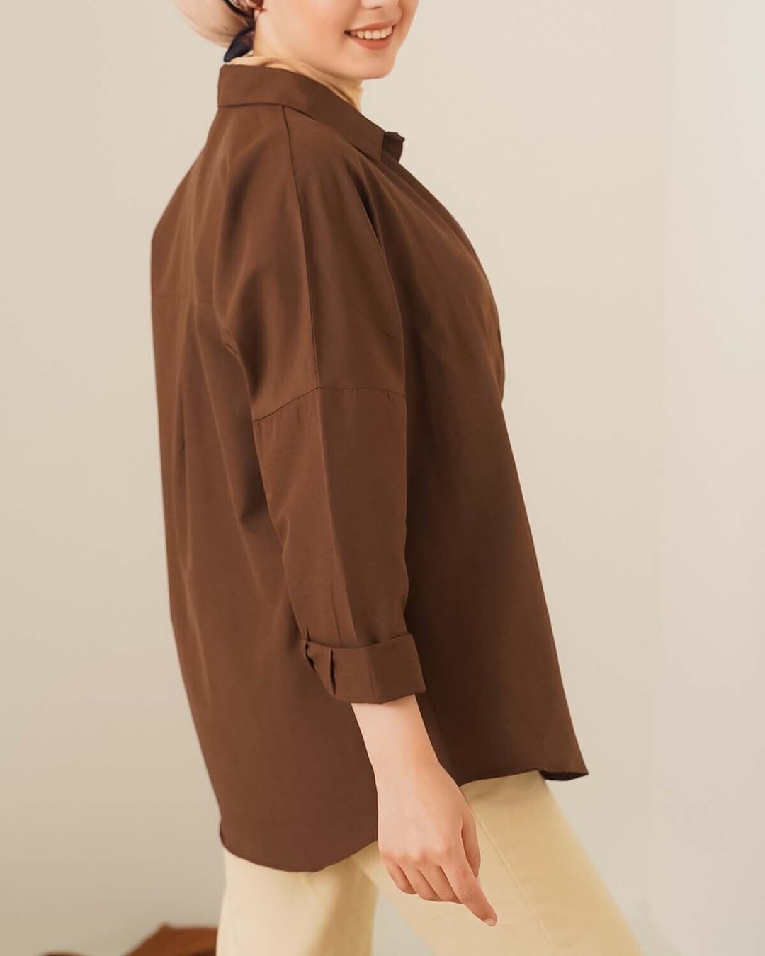 Oversize Basic Modest Shirt - Brown - Bigdart - by Peralane - photo 5