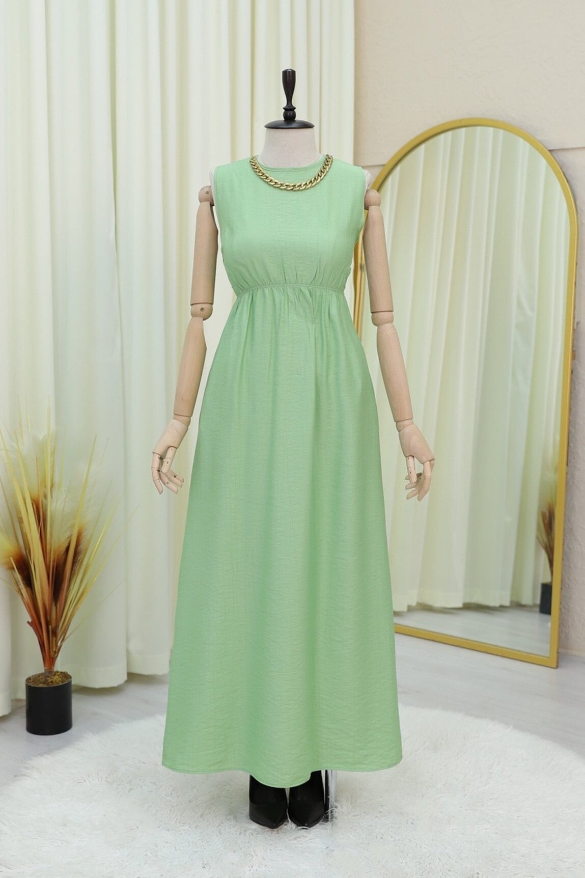 Metal Button Belted Shirt Jile Dress with Jacket - Light Green - Podyumplus - by Peralane - photo 3