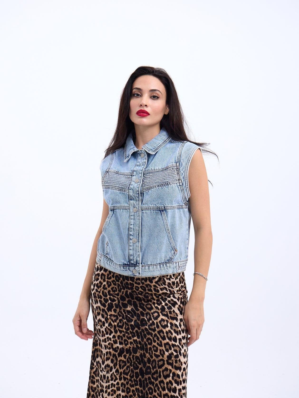 Light Blue Denim Vest for Women - Fame - by Peralane