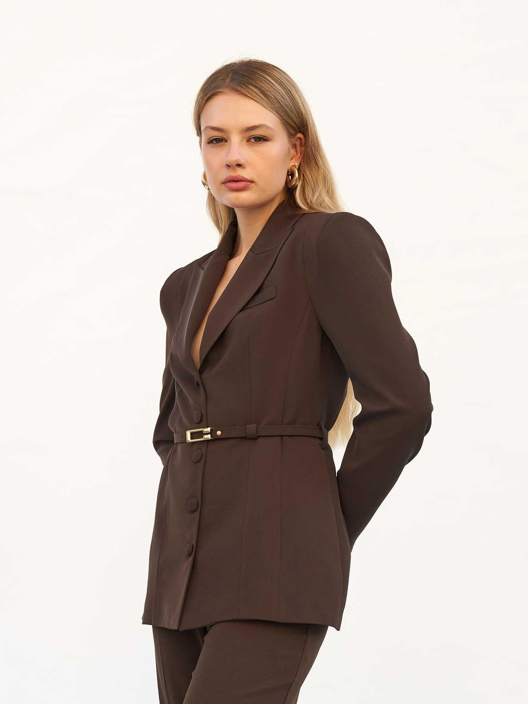 Brown Belted Blazer and Straight-Leg Trousers Set - Lefon - by Peralane - photo 4