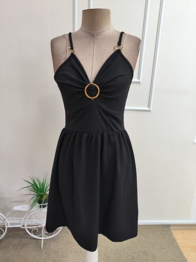 Women's Strap Heart Neckline Ring Detail Short Sequin Crepe Dress - Janes - by Peralane - photo 5