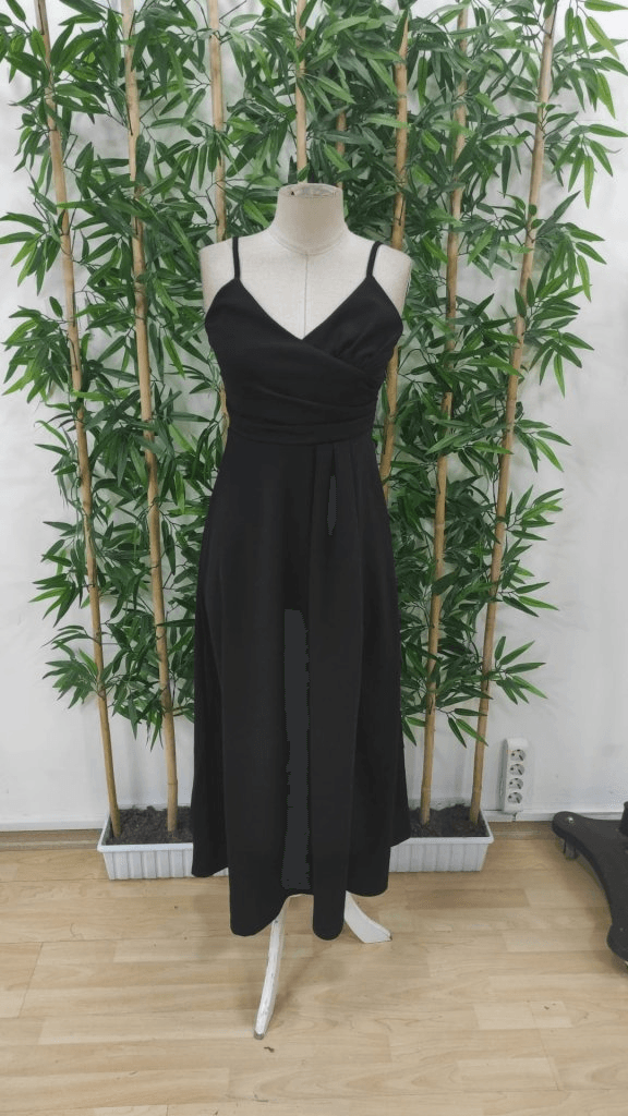 Women's Spaghetti Strap V-Neck Crepe Dress with High Slit - Janes - by Peralane - photo 5
