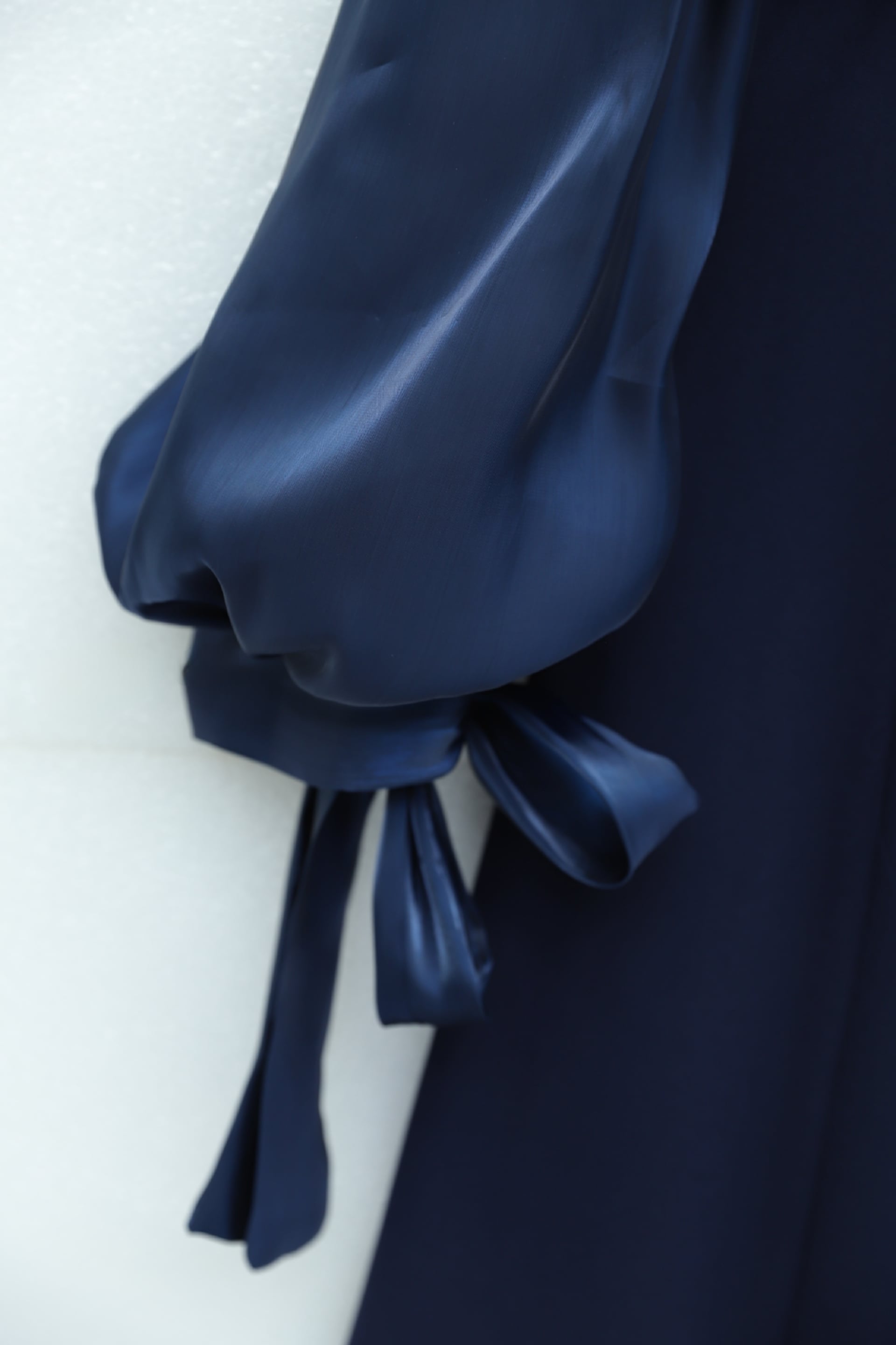 Navy Blue Lace-Up Bodice Pleated Satin Skirt Crepe Evening Dress - Podyumplus - by Peralane - photo 6
