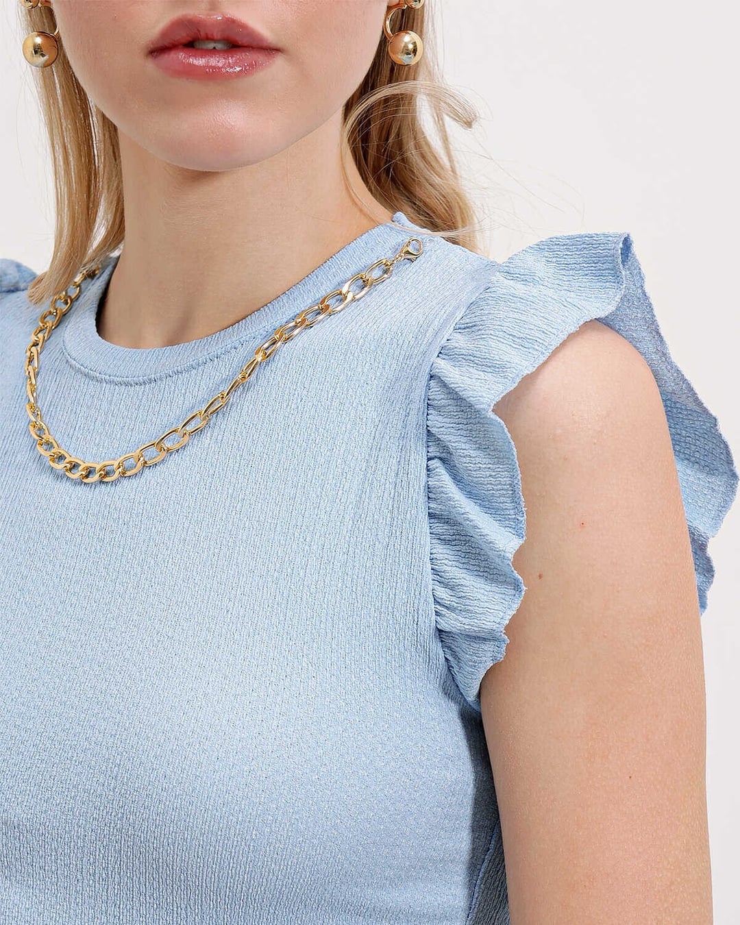 Light Blue Ruffled Sleeve Knit Blouse - Wholeskop - by Peralane - photo 2