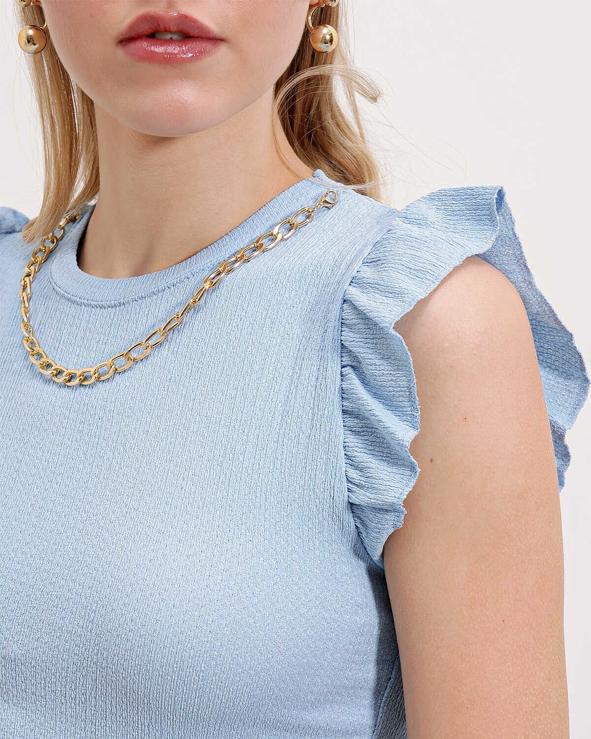 Light Blue Ruffled Sleeve Knit Blouse - Wholeskop - by Peralane - photo 2