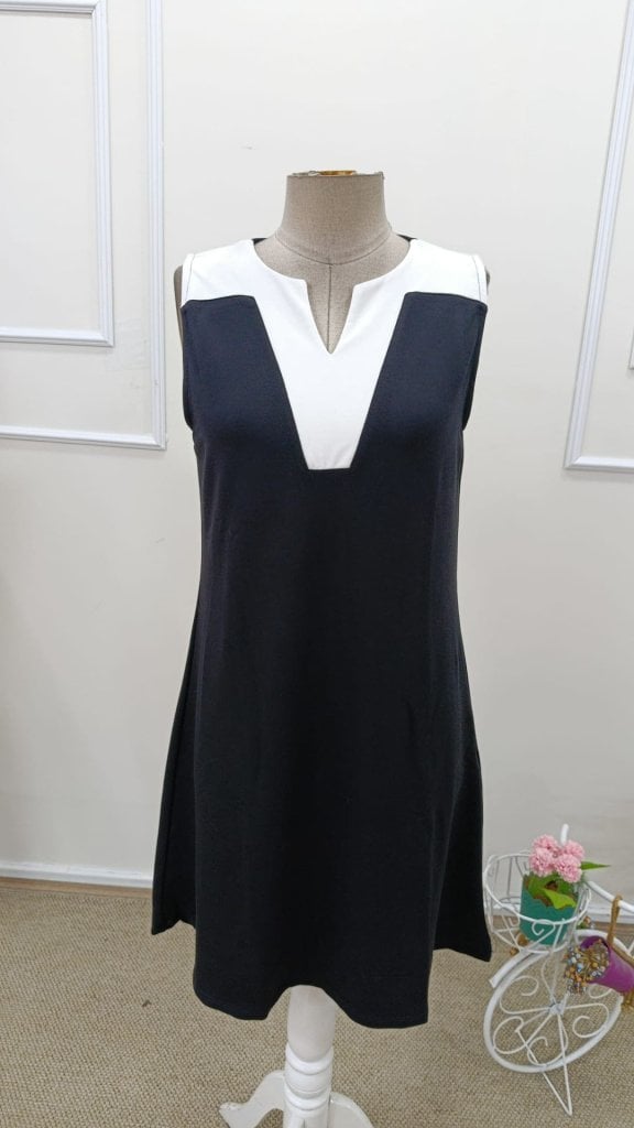 Women's Sleeveless Two-Tone V-Neck Short Viscose Dress - Janes - by Peralane - photo 4