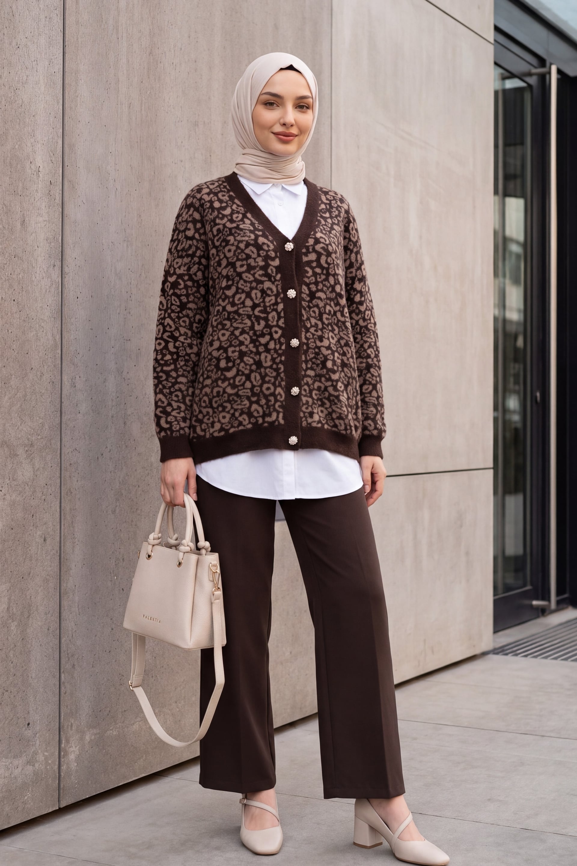 Leopard Print Buttoned Oversize Fringe Cardigan - Dark Brown - Podyumplus - by Peralane - photo 4