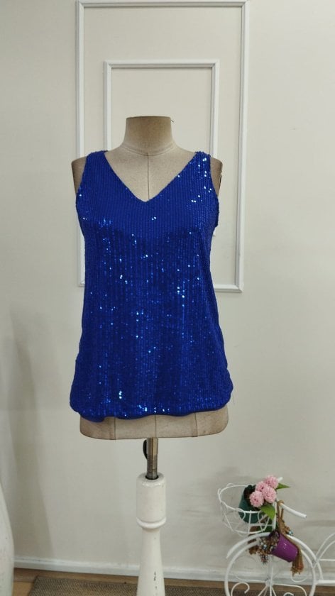 Women's Sleeveless V-Neck Sequin Blouse - Janes - by Peralane