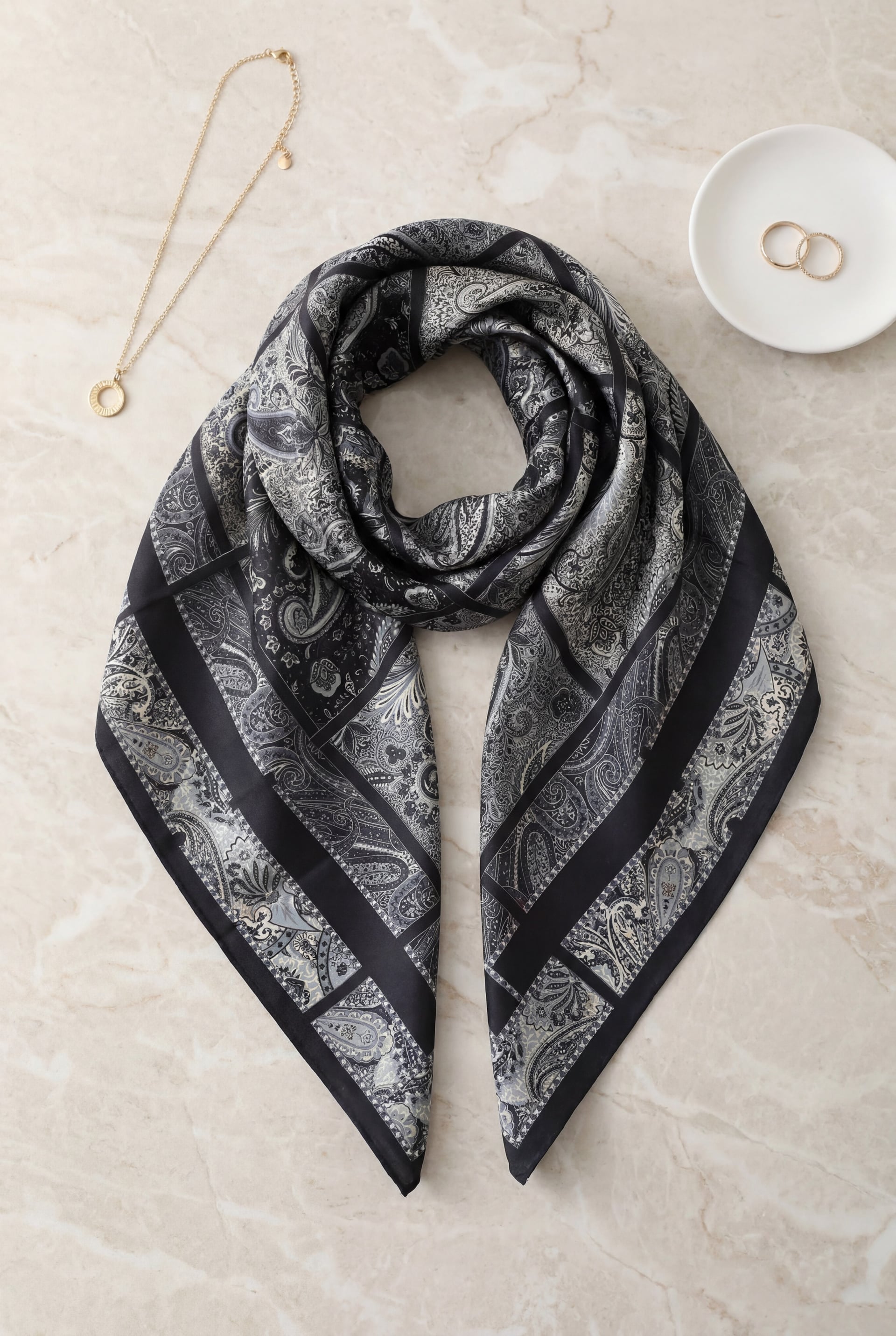 Geometric Frame Paisley Scarf - Grey - Podyumplus - by Peralane - photo 2