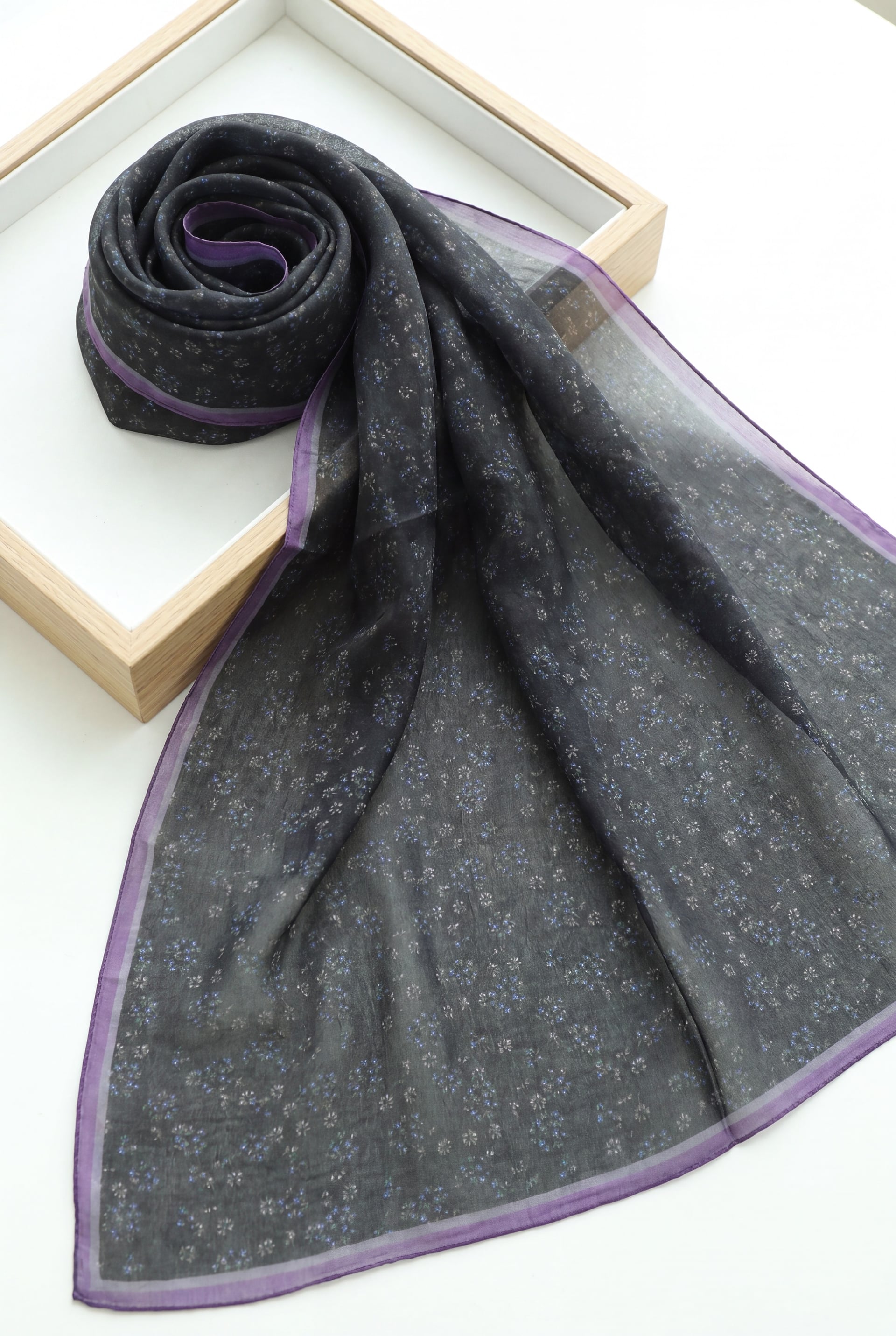 Crisp Floral Voile Scarf - Purple - Podyumplus - by Peralane