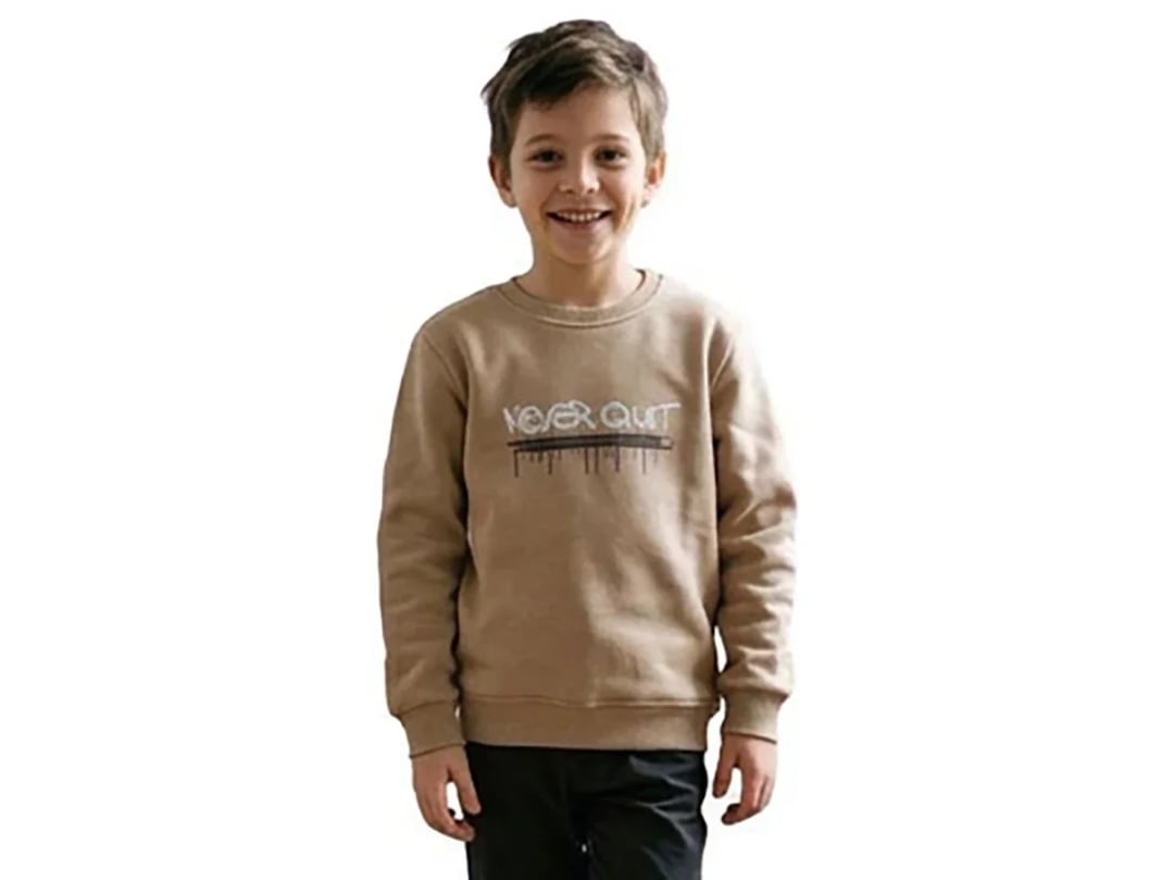 Never Quit Print Brushed Fleece Boys' Sweatshirt - Beige - Tanem Kids - by Peralane