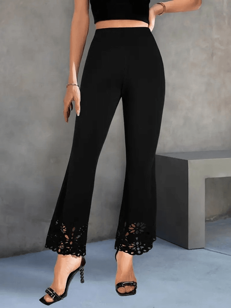 Women's High-Waist Flared Laser-Cut Floral Crepe Trousers - Janes - by Peralane - photo 4