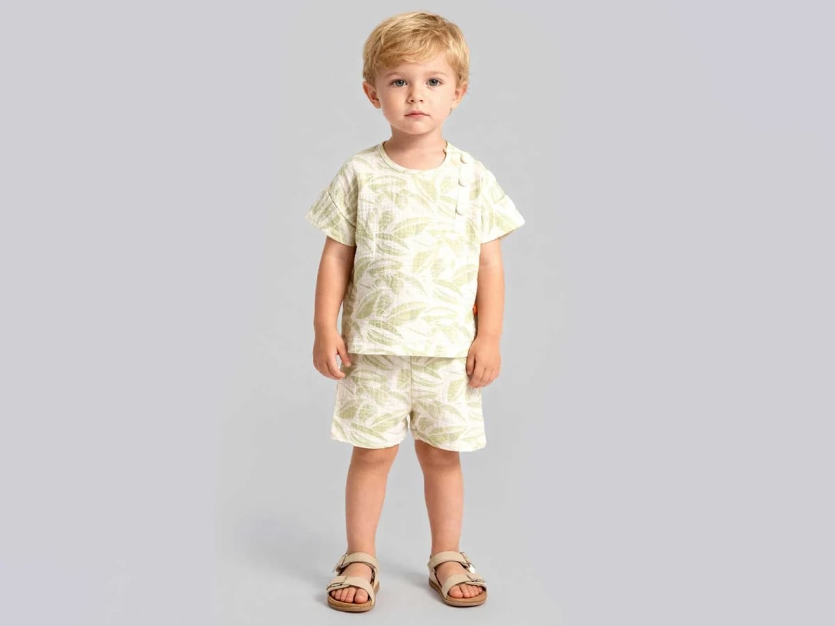 Leaf Print Baby Boy T-Shirt and Shorts Set - Beyaz Bebek - by Peralane