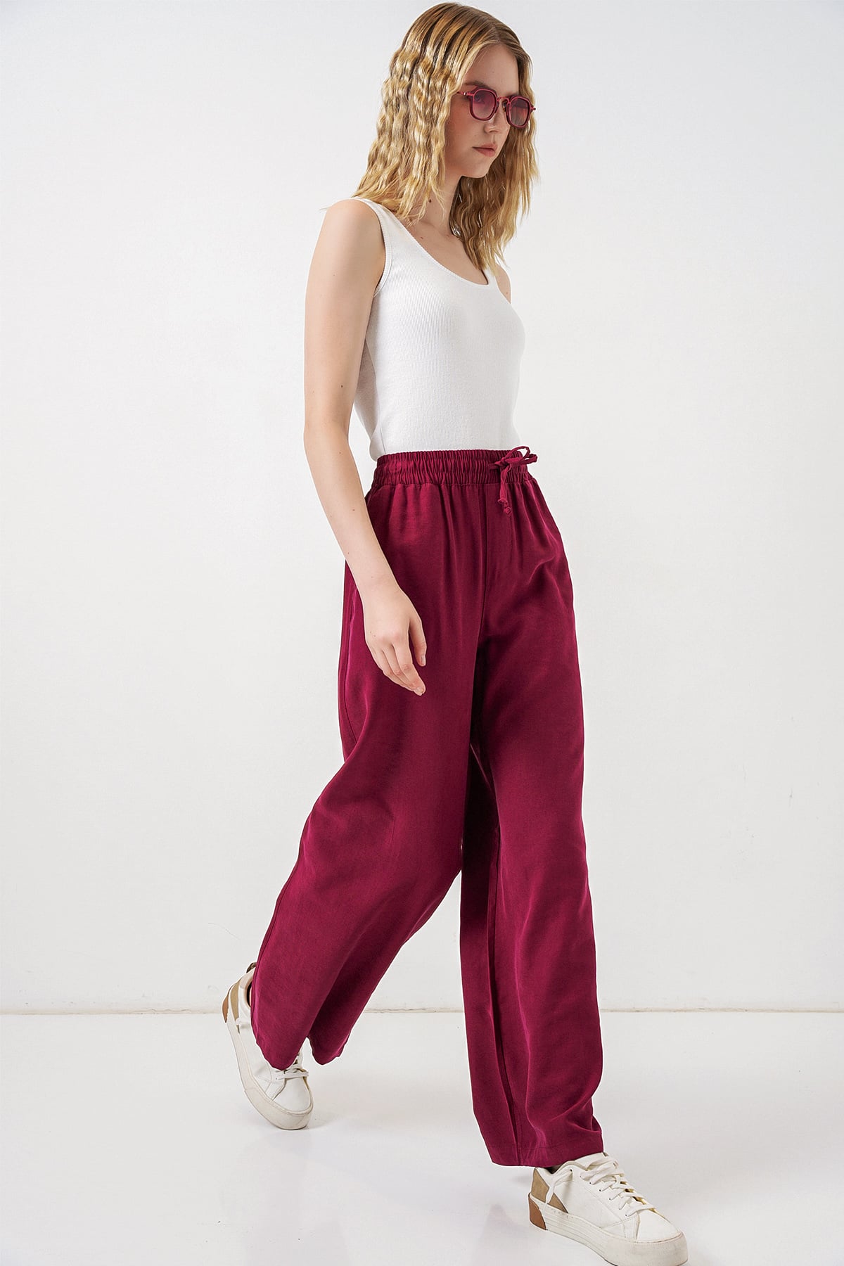 Women's High Waist Wide Leg Trousers 30097 - Burgundy - Bigdart - by Peralane - photo 2