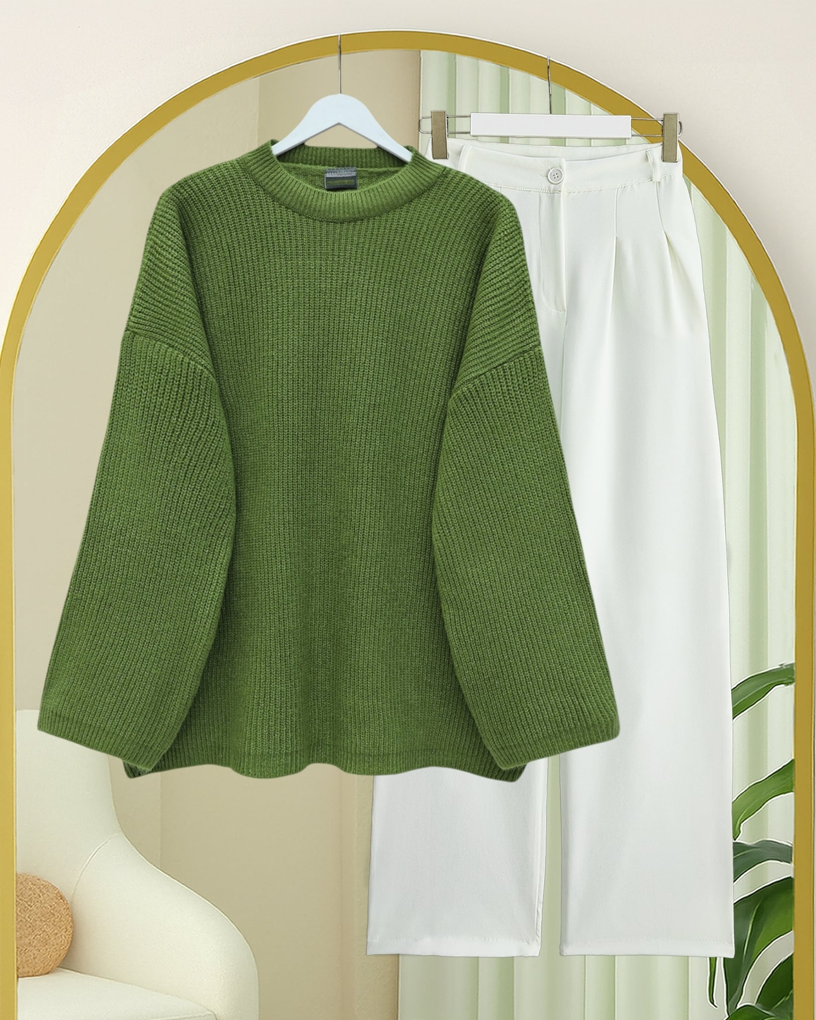 Round Neck Relaxed Knit Tunic - Pistachio Green - Podyumplus - by Peralane - photo 3