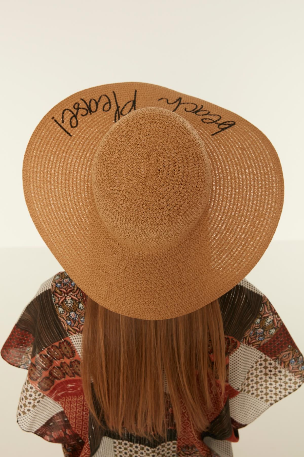 Camel Straw Floppy Hat with Beach Please Embroidery - Nesvay - by Peralane - photo 4