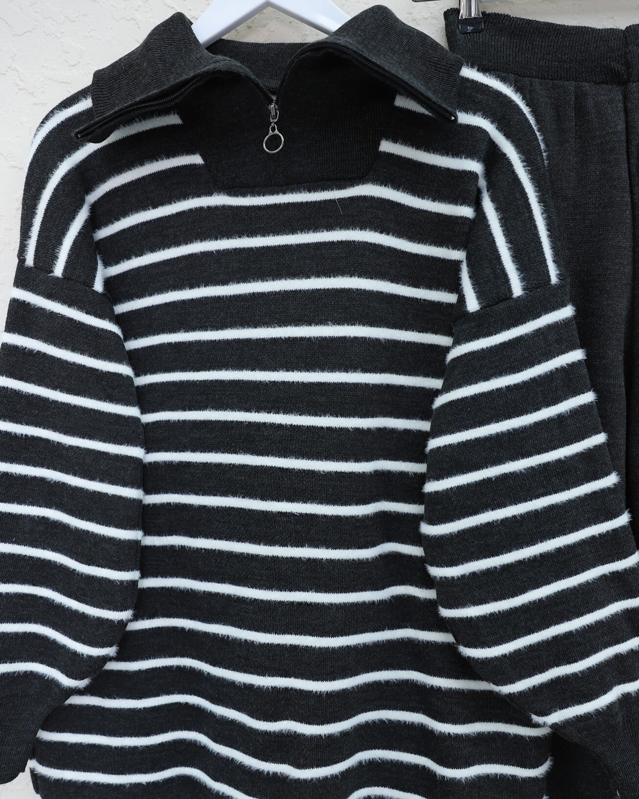 Women's High Collar Zip Striped Knit Set - Anthracite - Podyumplus - by Peralane - photo 6