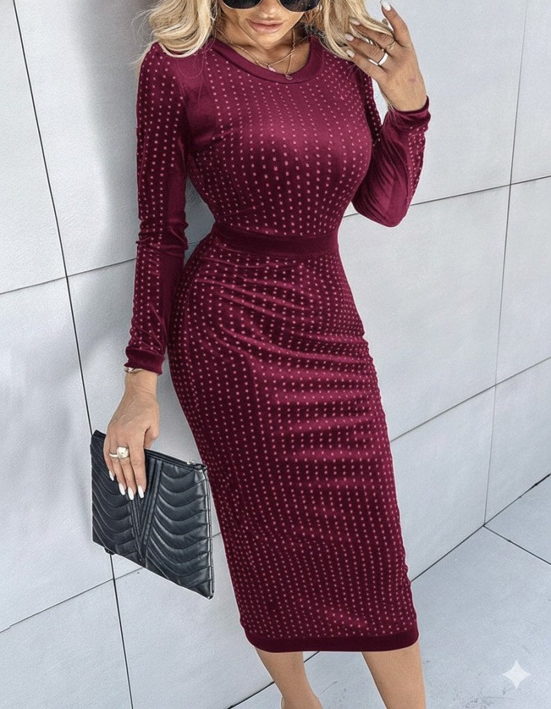 Women's Long Sleeve Velvet Midi Dress with Dots - Janes - by Peralane - photo 4
