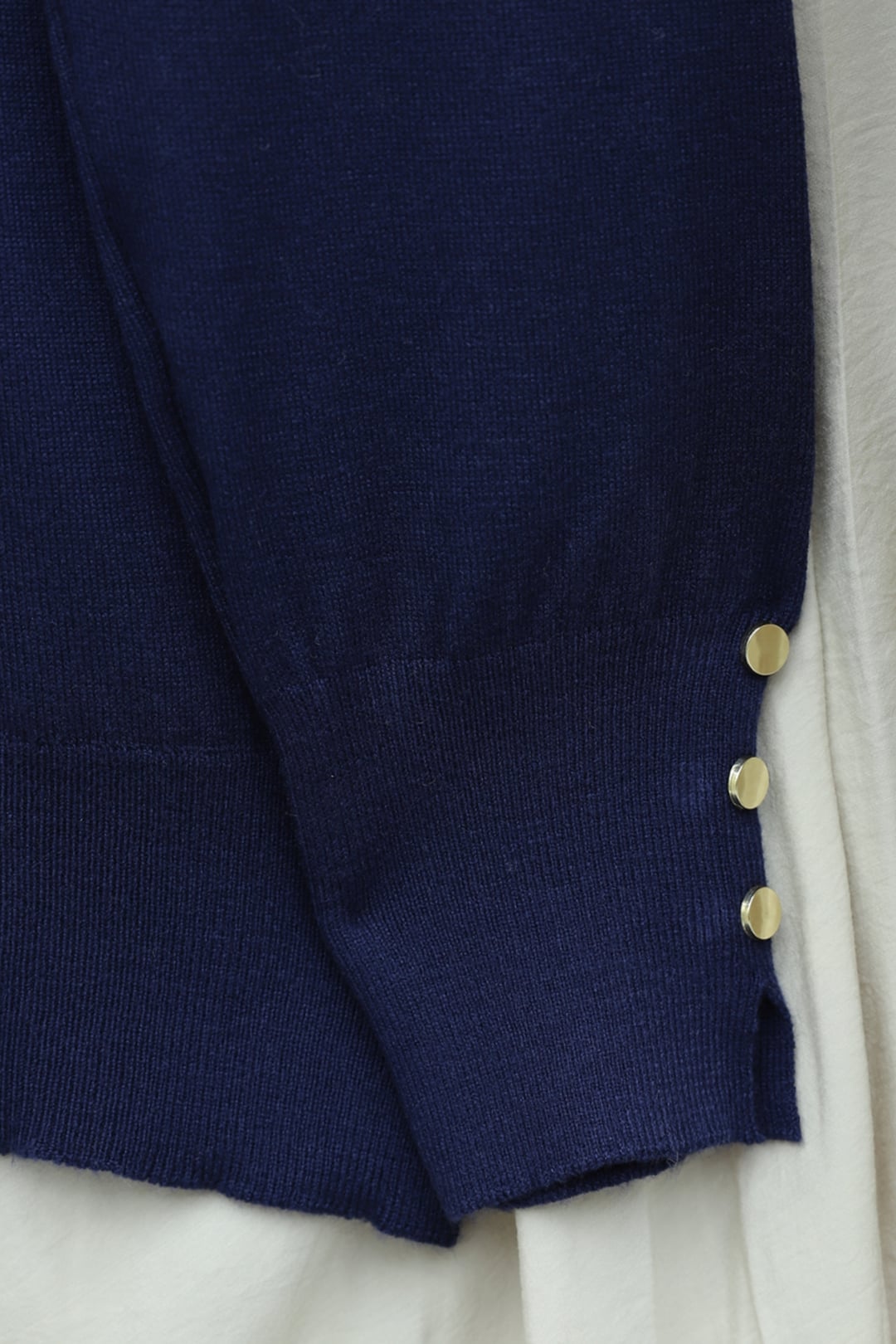 Round Neck Knit Tunic with Button Cuff Detail - Indigo - Podyumplus - by Peralane - photo 6