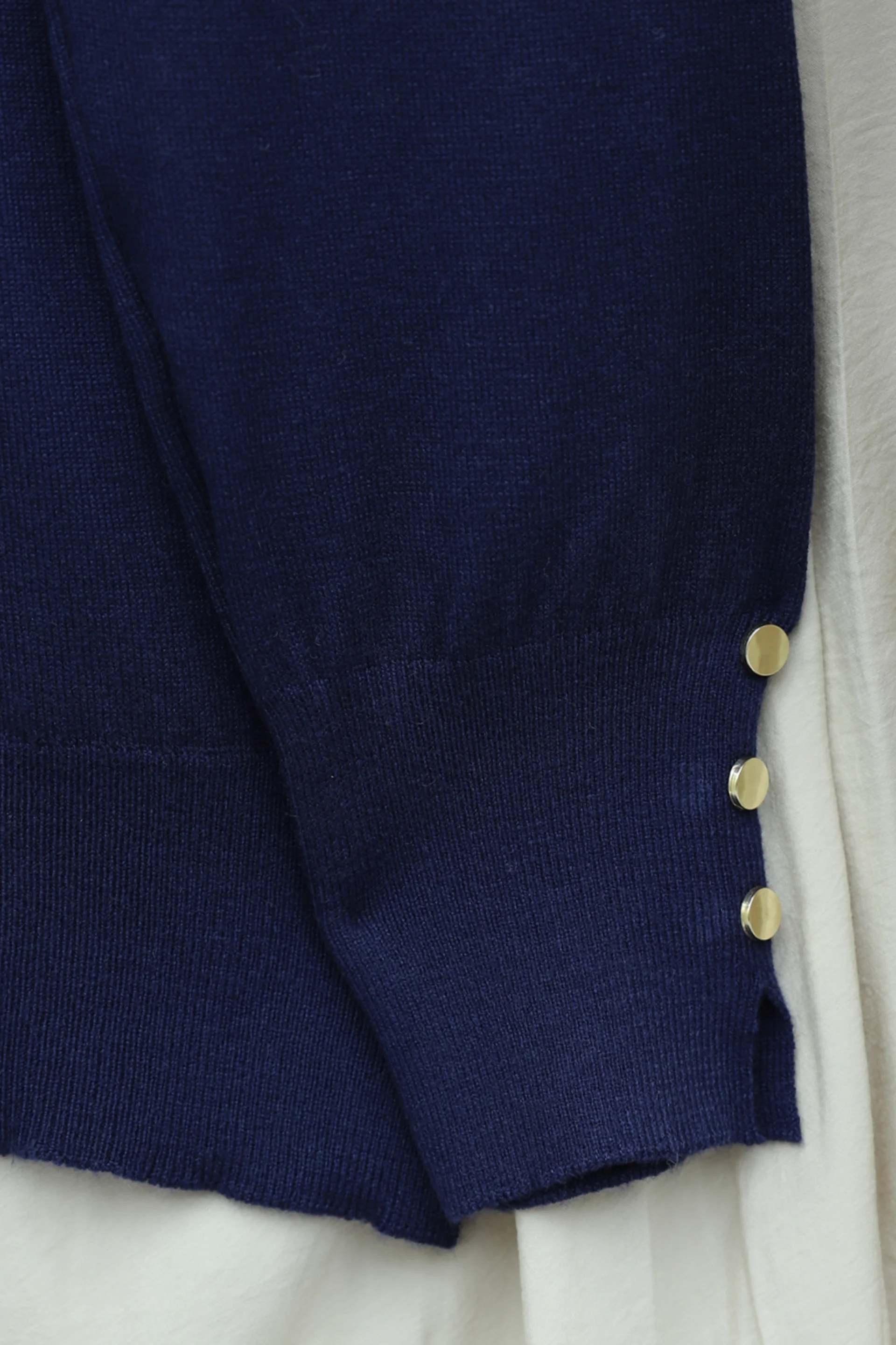 Round Neck Knit Tunic with Button Cuff Detail - Indigo - Podyumplus - by Peralane - photo 6