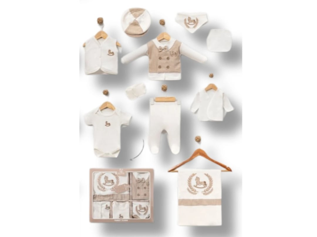 Embroidered Horse Newborn Hospital Exit Set - Brown - Baby Zuhu - by Peralane