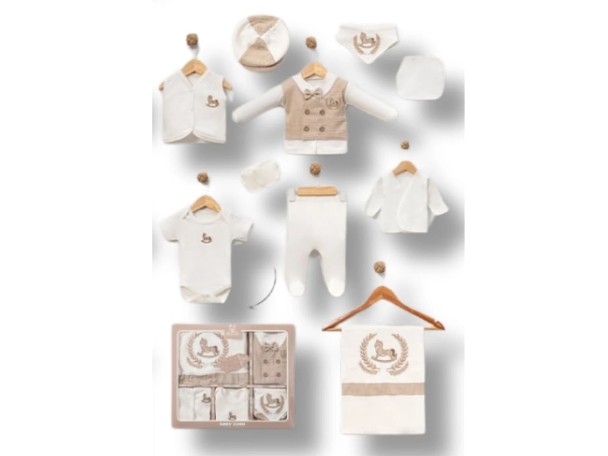 Embroidered Horse Newborn Hospital Exit Set - Brown - Baby Zuhu - by Peralane
