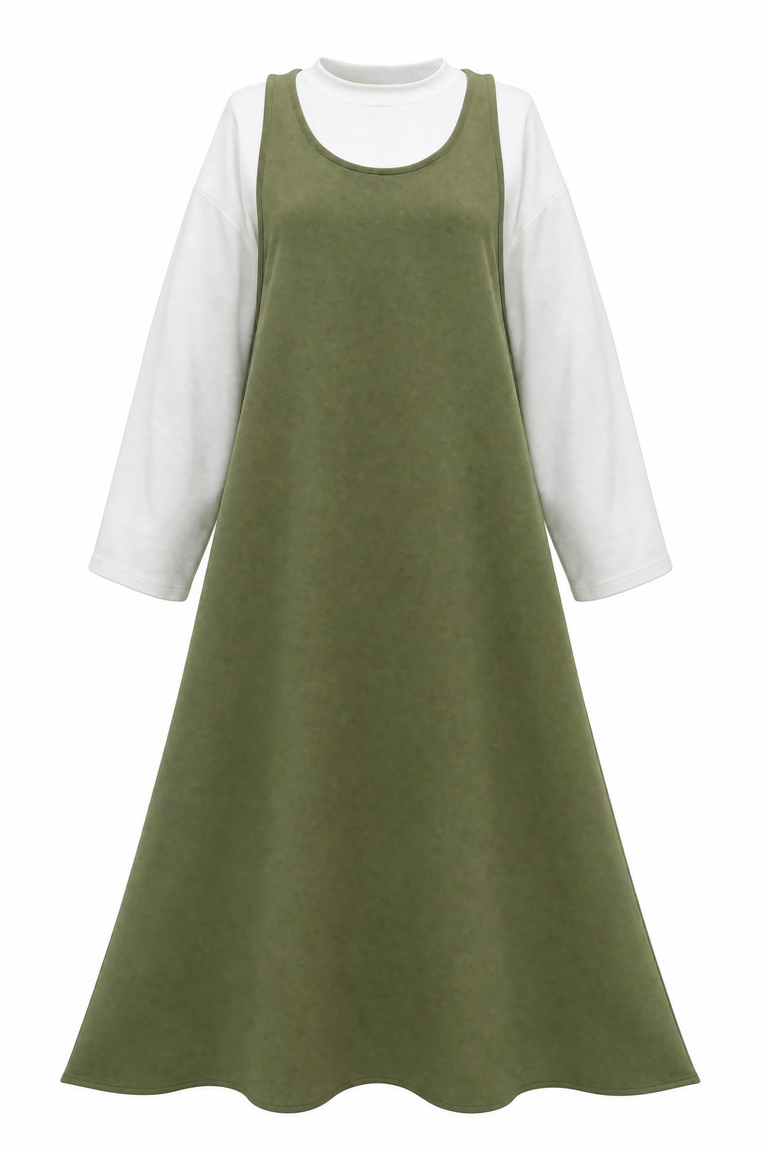 Double Crepe Jumpsuit Set with Long-Sleeve Blouse - Olive Green - Podyumplus - by Peralane - photo 5