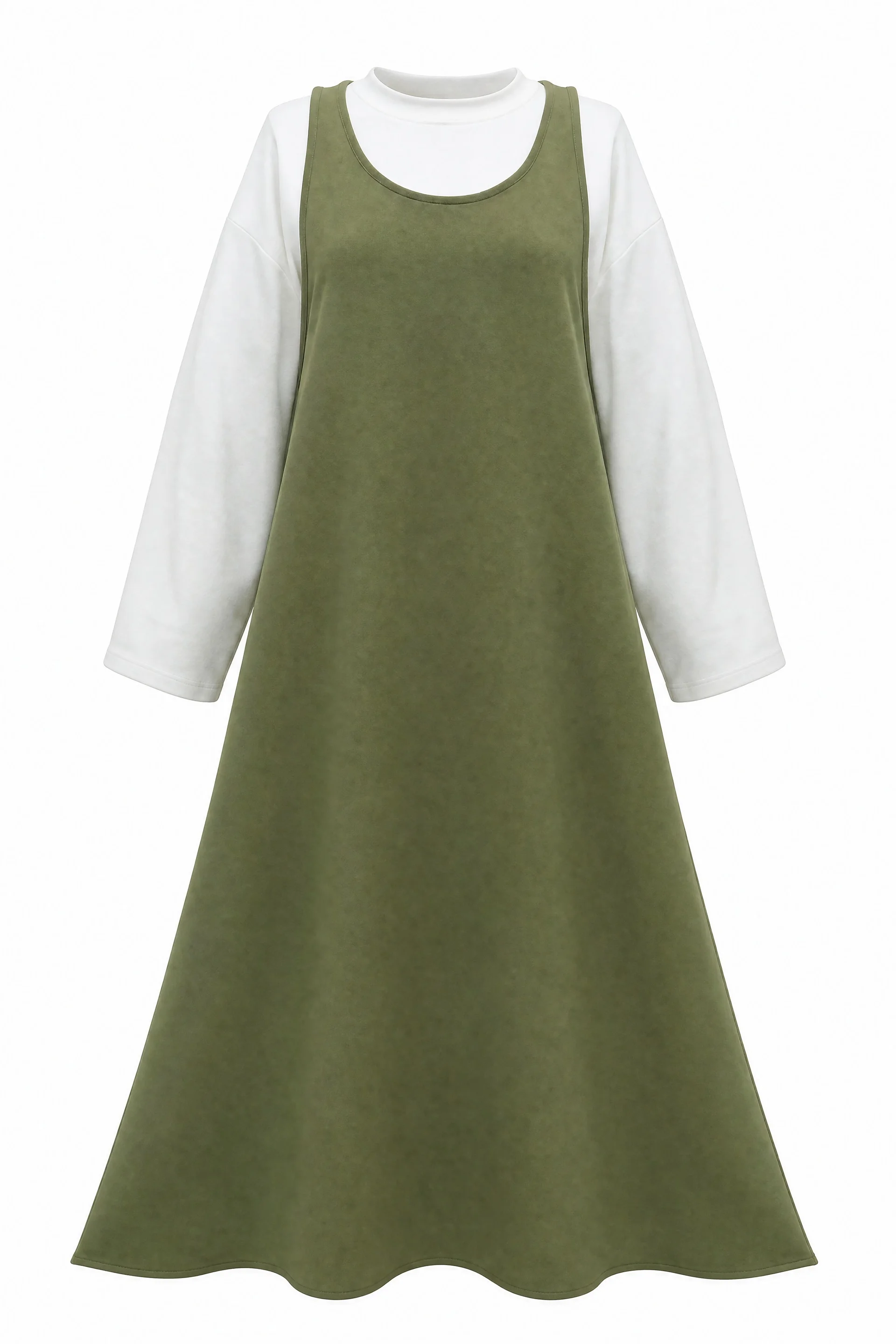 Double Crepe Jumpsuit Set with Long-Sleeve Blouse - Olive Green - Podyumplus - by Peralane - photo 5