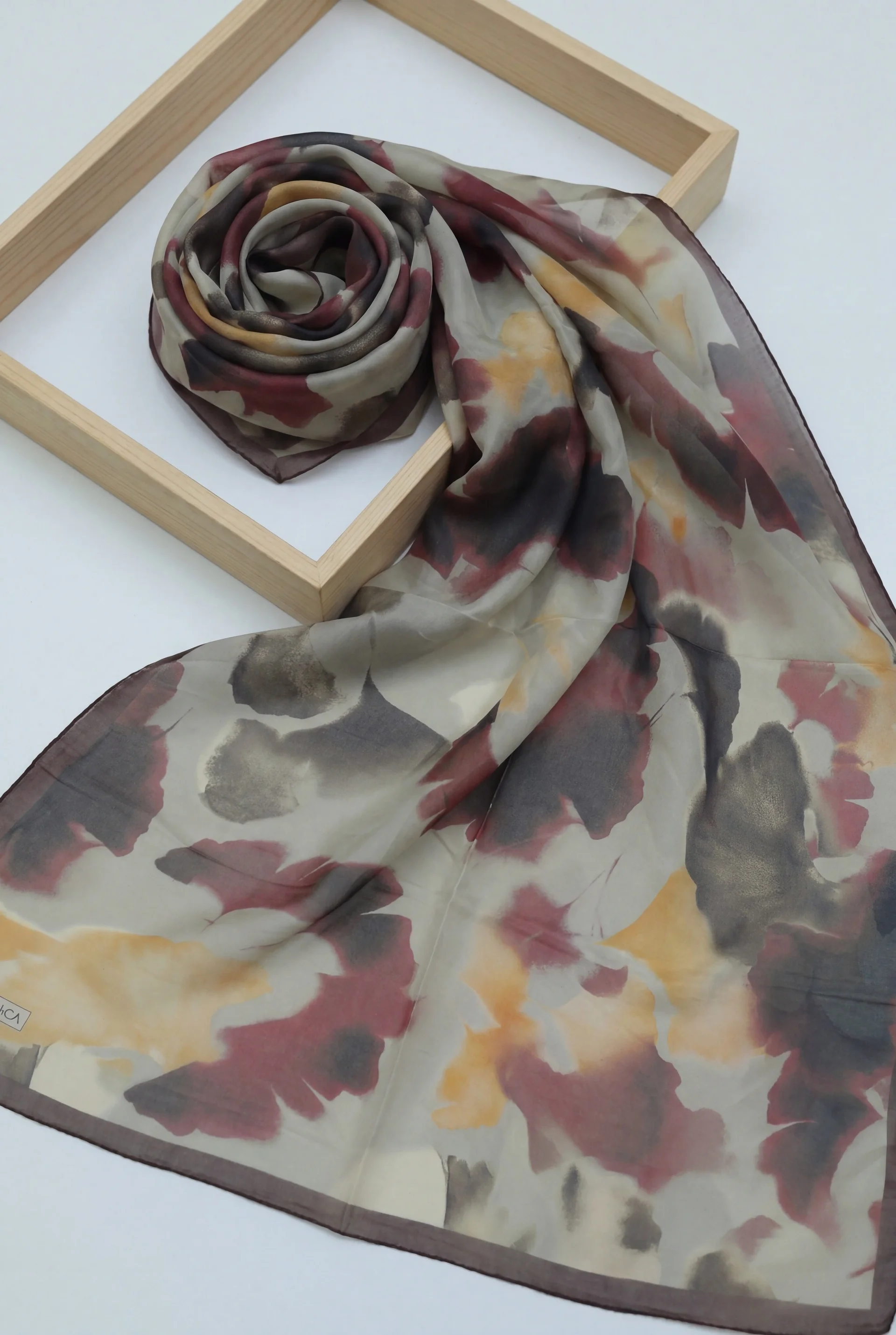 Abstract Floral Voile Scarf - Burgundy - Podyumplus - by Peralane