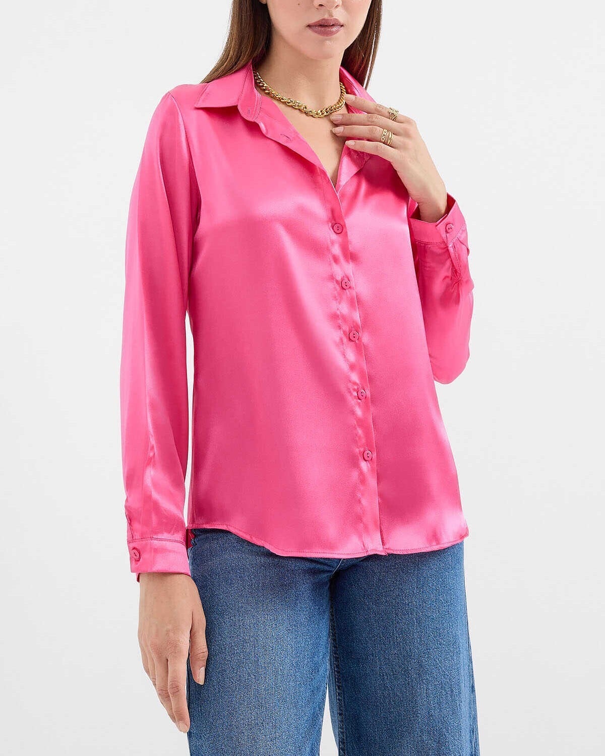 Lightweight Flowing Satin Blouse - Fuchsia - Wholeskop - by Peralane - photo 4