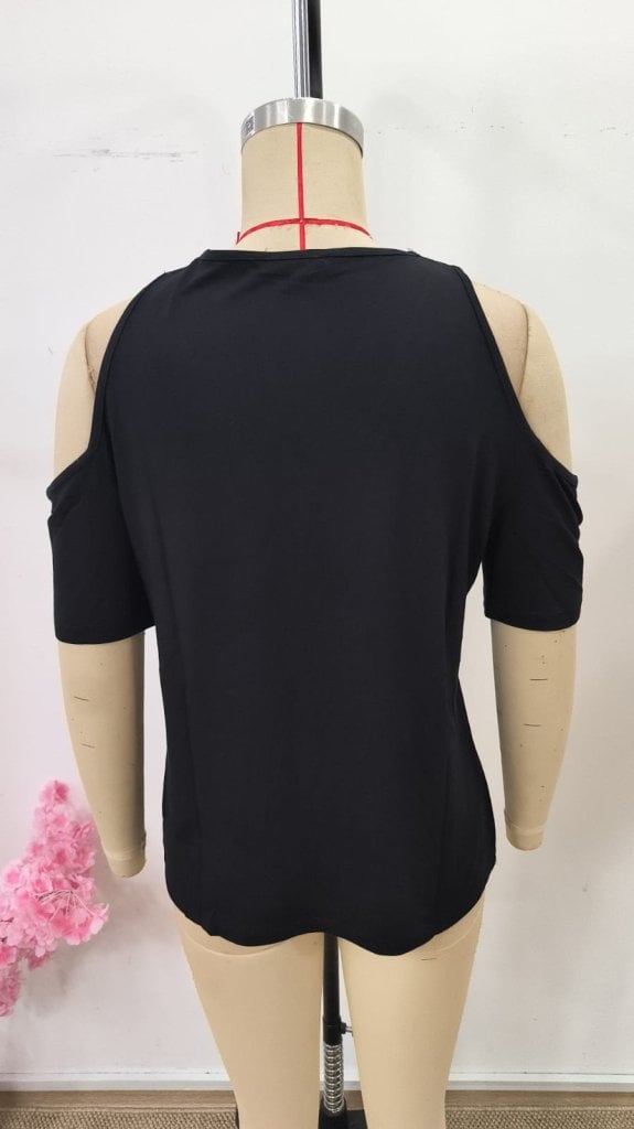 Women's Black Cold-Shoulder V-Neck Viscose Blouse - Janes - by Peralane - photo 9