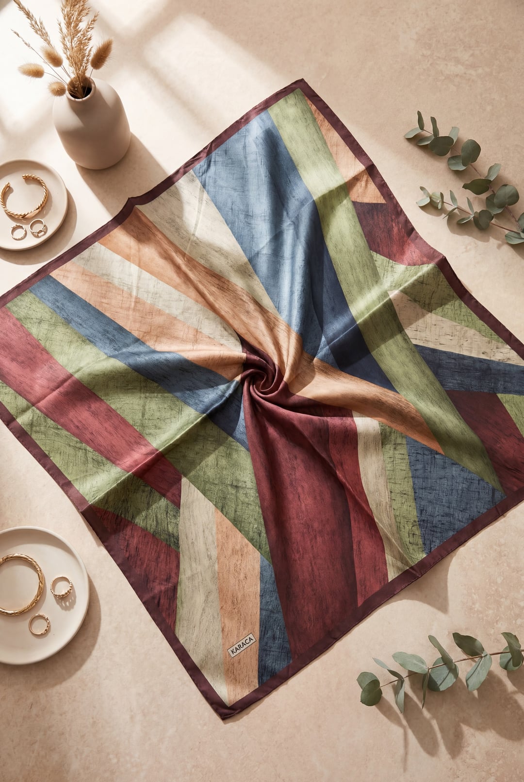 Asymmetric Patterned Rayon Scarf - Burgundy - Podyumplus - by Peralane